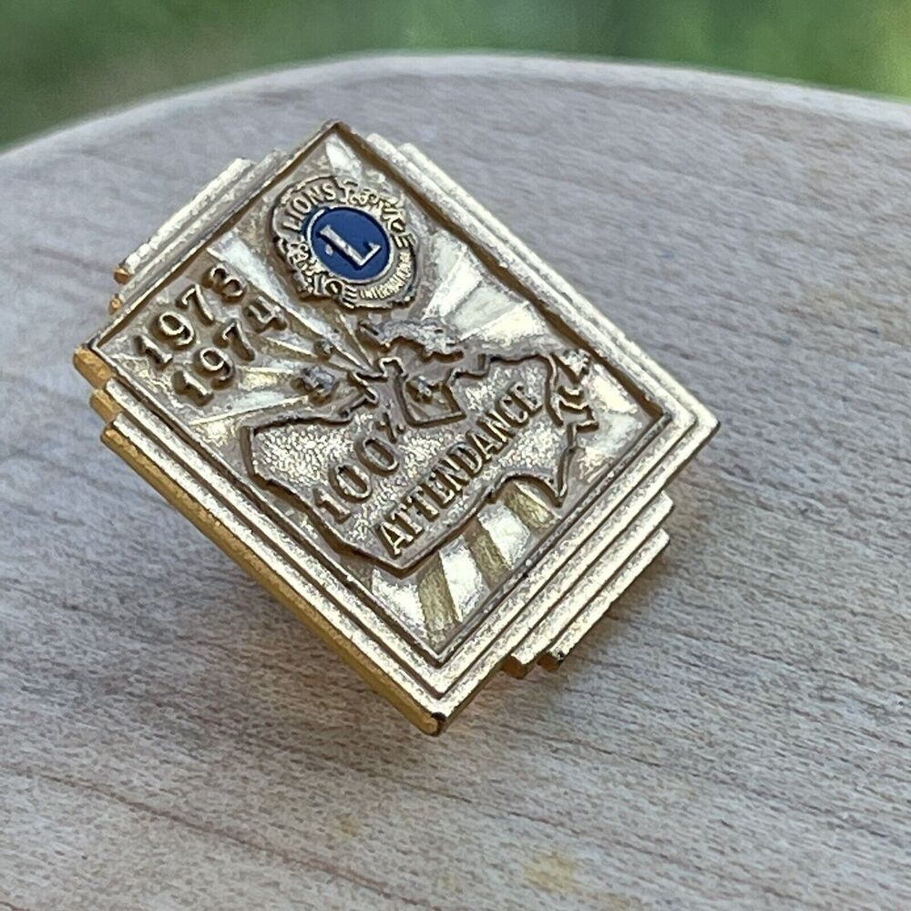 Lions Club Lapel Pin 1973 1974 100% Attendance Tris Coffin 3/4" Tiny